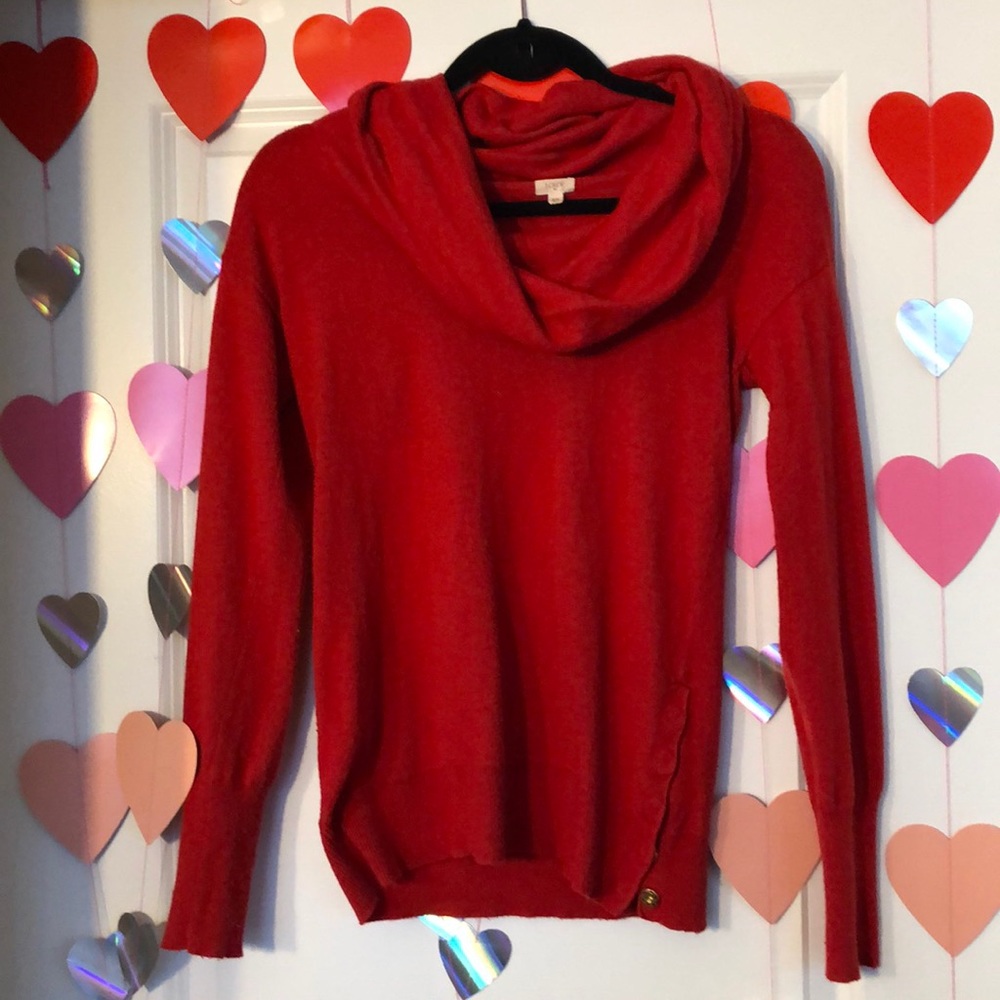 Red cowl neck sweater